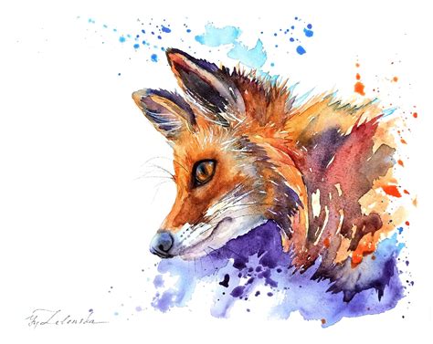 Fox Original Painting Colorful Fox Art Fox Watercolor Artwork | Etsy