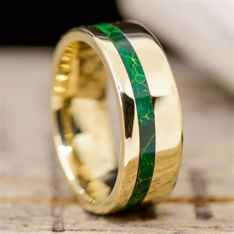 Gold with Arizona Jade Inlay | Rings for men, Mens wedding rings gold, Engagement rings for men