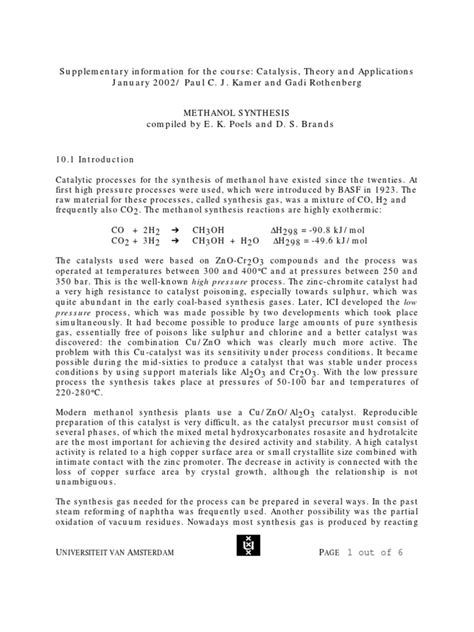 Methanol Synthesis | PDF | Catalysis | Methanol