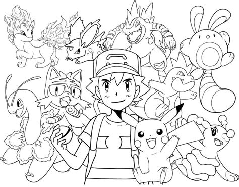 Ash Ketchum and Pokemon Coloring Page - Free Printable Coloring Pages for Kids