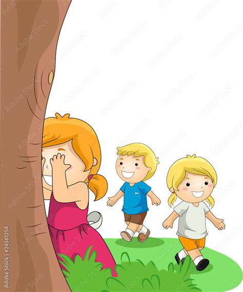 Children Playing Hide And Seek In The Park Stock Vector | Adobe Stock