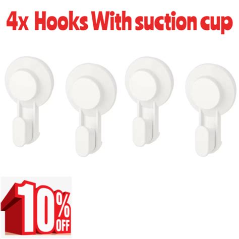 Ikea TISKEN 4x Hooks With Tight-grip suction cup For Bathroom / Kitchen White | eBay