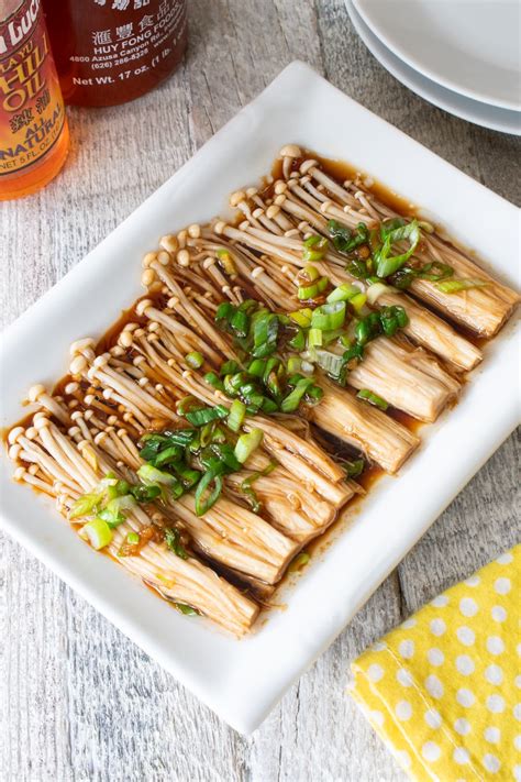 Enoki Mushrooms with Garlic & Scallion Sauce | For the Love of Cooking