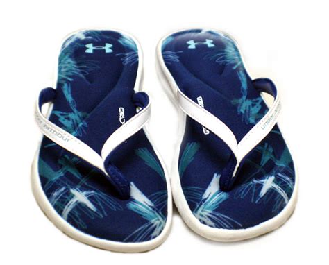 Under Armour Womens Marbella Scribble T Flip Flops Blue/White