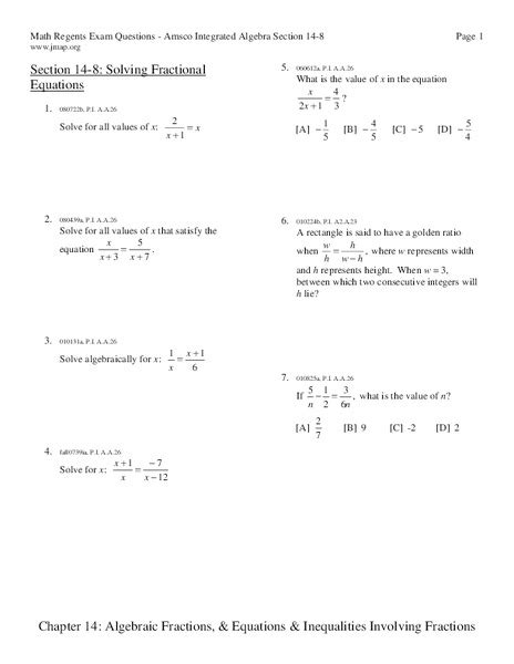 Solving Fractional Equations Worksheet for 11th Grade | Lesson Planet