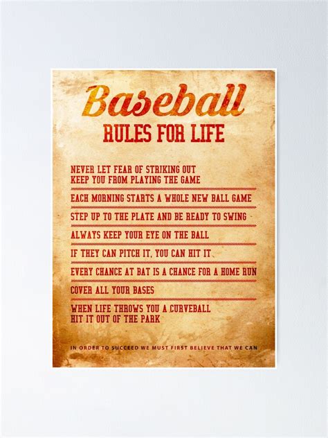 "Baseball Rules For Life Baseball Lover Baseball Player Gift Kids " Poster for Sale by ...