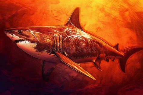 Great White Shark in the Ocean, Illustration of a Tiger Shark Stock Illustration - Illustration ...