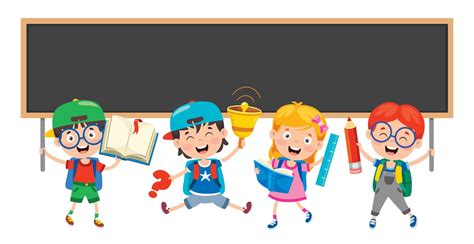 Happy School Children and Blackboard 1219764 Vector Art at Vecteezy