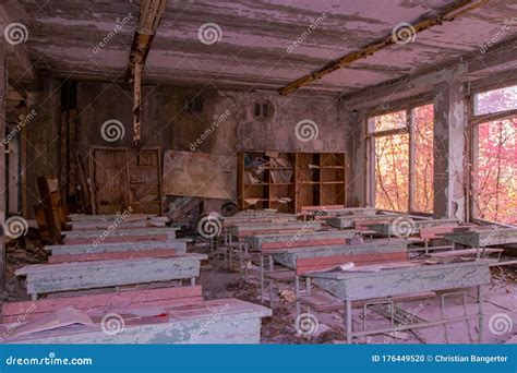 Abandoned and Destroyed Classroom in Prypiat - Chernobyl Stock Photo ...