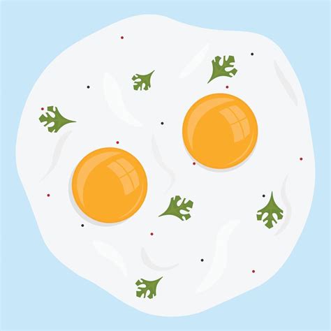 Breakfast concept. Drawn delicious breakfast of fried eggs on blue ...