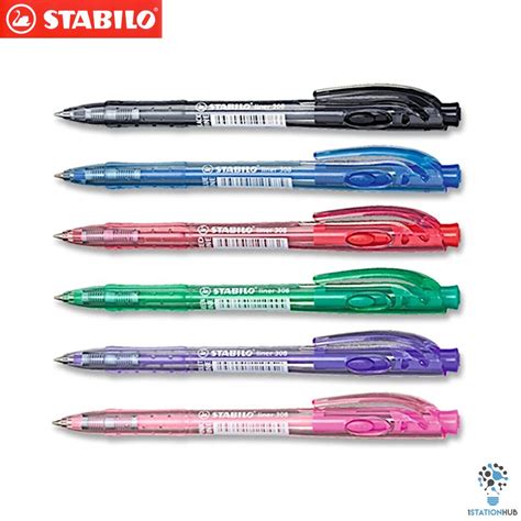 10pcs Stabilo Liner 308F Ballpoint Pen Fine 0.7mm Home Office School Stationery Black Blue Red ...