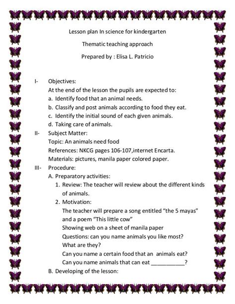 Lesson plan in science for kindergarten patricio