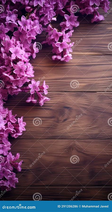 Rustic Wooden Texture Complemented by a Vibrant Lilac Flower Arrangement Stock Illustration ...