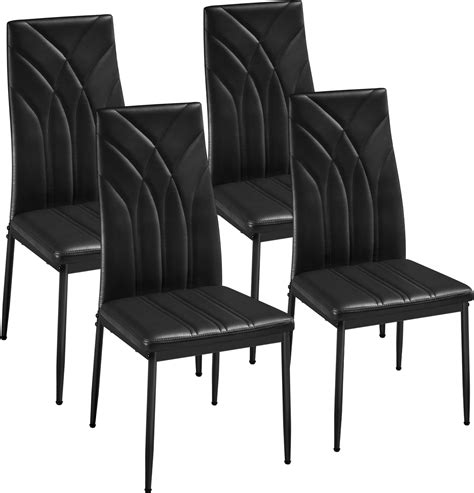 Panana Stunning Modern Faux Leather Black White 4/6 Chair Set for Dining Kitchen Room (Black, 4 ...