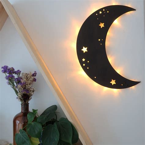 Crescent Moon Wooden Wall Lamp | Moon decor, Decor, Wall lamp