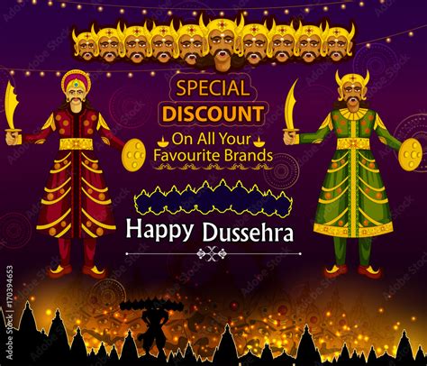 Ten headed Ravana wishing Happy Dussehra festival of India on Sale and ...