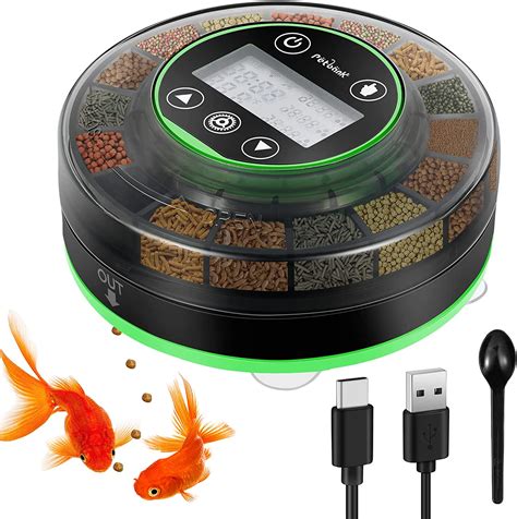 Petbank Automatic Fish Feeder for Aquarium - Auto Fish Food Dispenser Rechargeable for Fish Tank ...