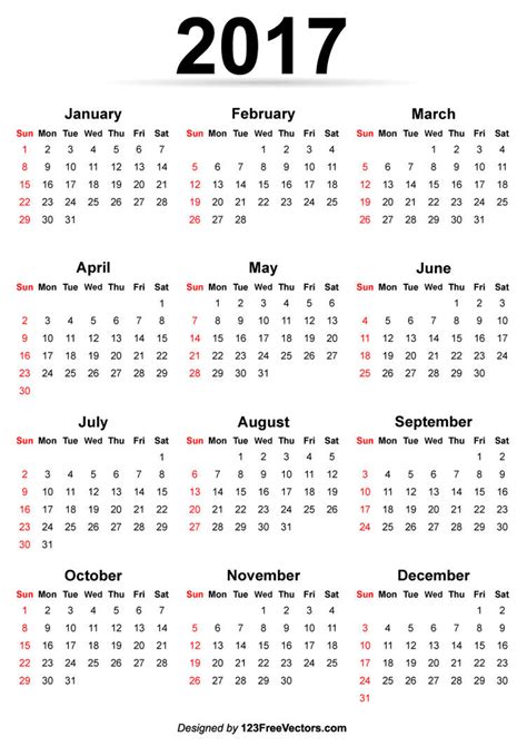 Printable 2017 Calendar Template by 123freevectors on DeviantArt