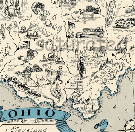 Ohio Map Vintage Map Art High Res DIGITAL IMAGE of a 1930s - Etsy