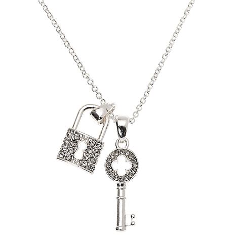 Silver Rhinestone Lock & Key Pendant Necklace | Claire's US