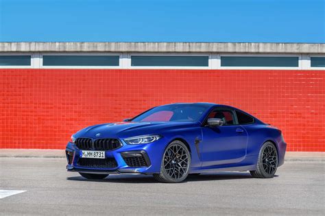 The new BMW M8 Competition Coupe in colour Frozen Marina Bay Blue and 20” M light alloy wheels ...