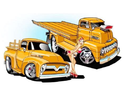 Solve cartoon ford trucks & girl jigsaw puzzle online with 165 pieces