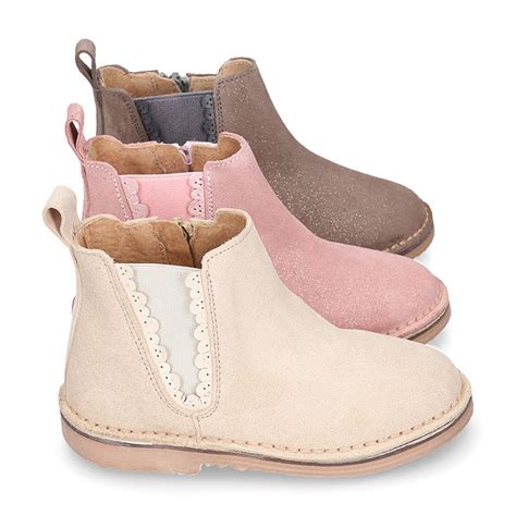 SHINY Suede leather kids ankle boot shoes with waves and zipper closure. D271 | OkaaSpain