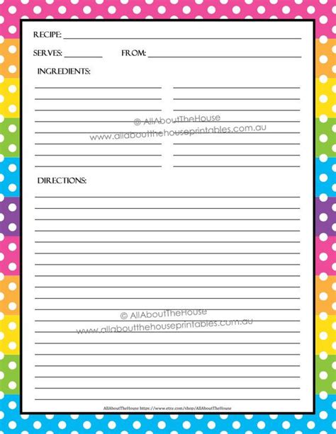 EDITABLE Printable Recipe Card Template Pdf Sheet Recipe - Etsy ...