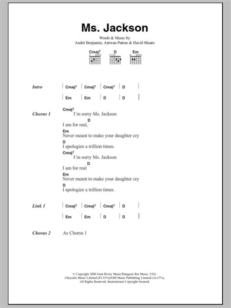 Ms. Jackson Sheet Music | OutKast | Lyrics & Chords