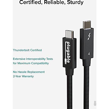 Plugable Thunderbolt 4 Cable Thunderbolt Certified 2M6.6ft 100W Charging Single 8K or Dual 4K ...