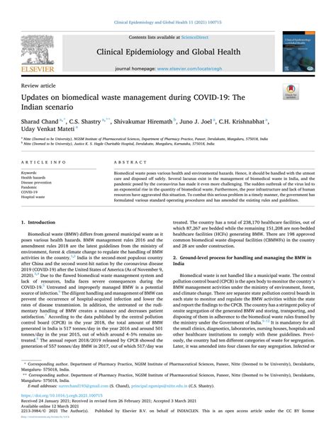 (PDF) Updates on biomedical waste management during COVID-19: The ...