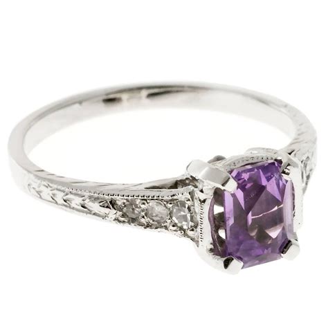 Art Deco Pink Purple Sapphire Diamond Platinum Engagement Ring For Sale at 1stdibs