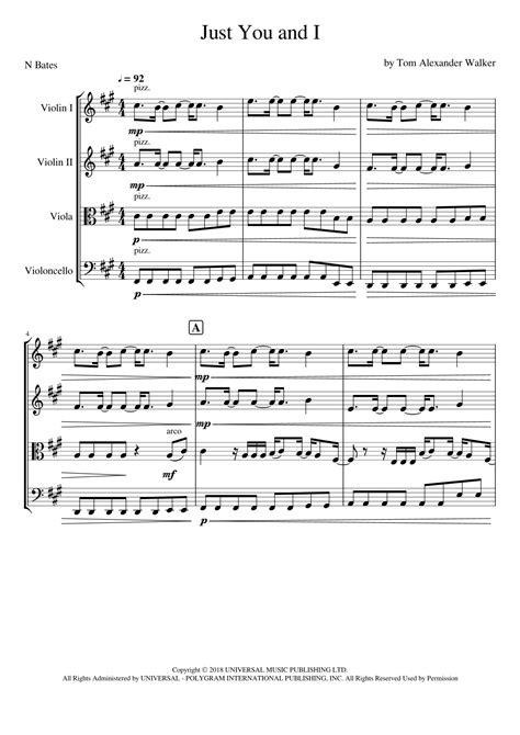 Just You And I (arr. Nicola Bates) Sheet Music | Tom Walker | String Quartet