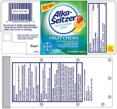 Alka-Seltzer Fruit Chews (Bayer HealthCare LLC, Consumer Care) calcium carbonate 750mg tablet ...