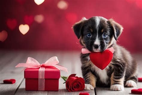 Cute Puppies W Balloons And Hearts Free Stock Photo - Public Domain Pictures