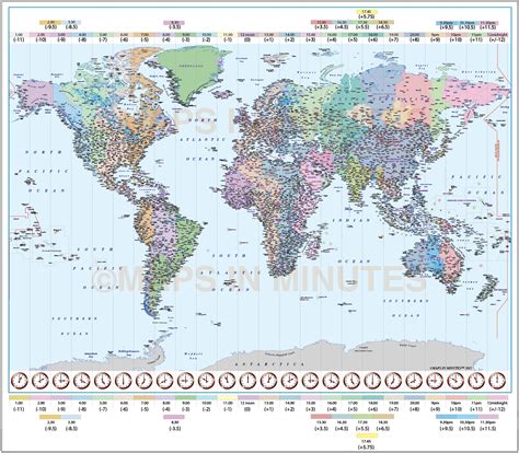 Detailed World Time Zones Map, Illustrator AI CS/CC editable vector format, Large scale Style 1