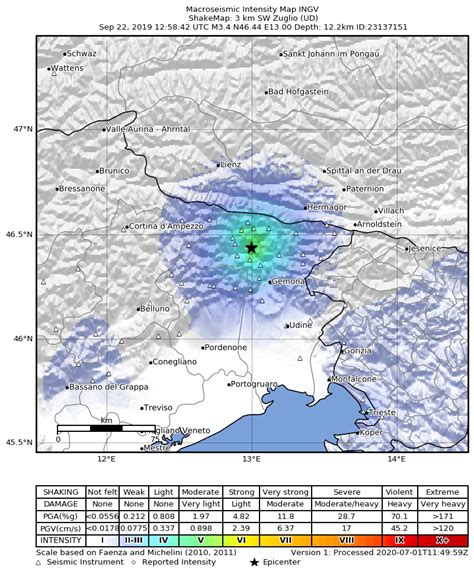 Earthquake 3 km SW Zuglio (UD), Magnitude Mw 3.4, 22 September 2019 time 14:58:42 (Timezone ...