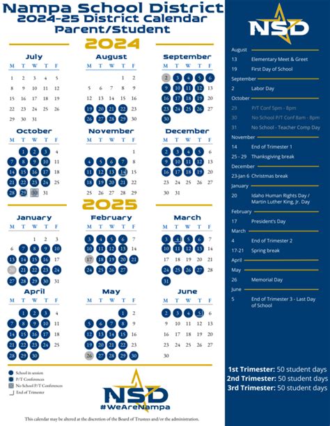 NSD Board of Trustees Approves 2024-2025 Student Calendar | Nampa School District