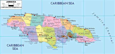 Large political and administrative map of Jamaica with roads, cities ...