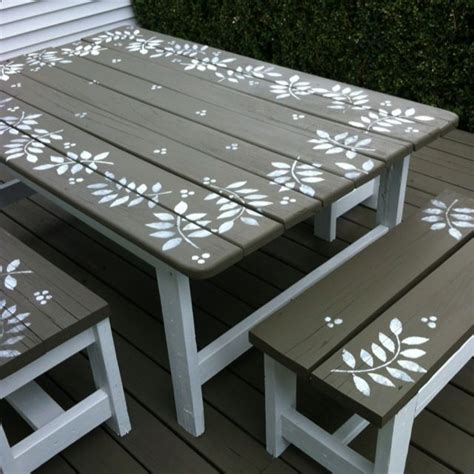 Renew an old picnic table with stencils and paint - Or we can start painting Steves kids picnic ...