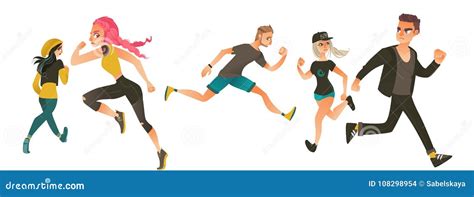 Set of People Running Away in Fear and Panic Stock Vector ...