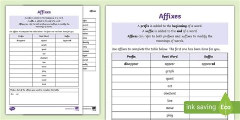 Affixes Activity Sheet (Teacher-Made) - Twinkl