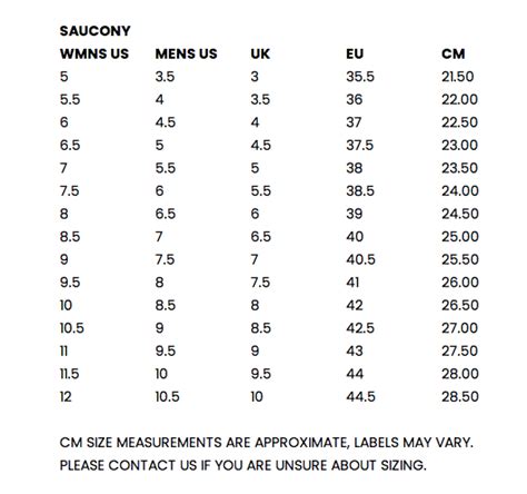 Saucony Women's Footwear Size Guide – FINESSE
