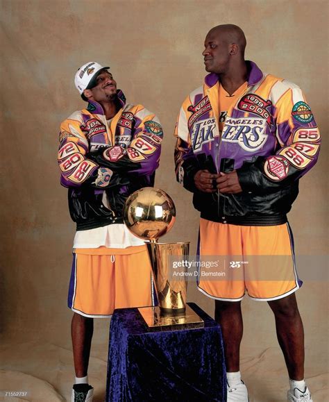 Shaquille O'Neal and Kobe Bryant of the Los Angeles Lakers pose for a ...