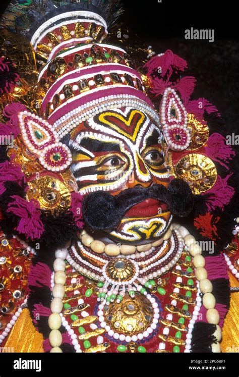 Mask, Yakshagana performance, dance theater, Karnataka, India Stock ...