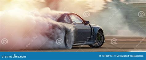 Car Drifting, Blurred Image Diffusion Race Drift Car with Lots of Smoke from Burning Tires on ...