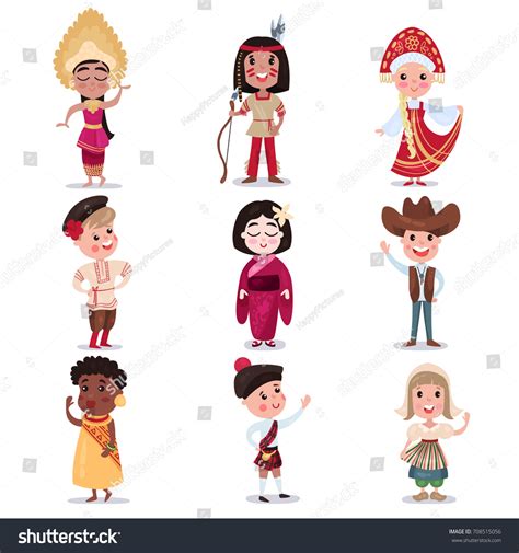 Kids National Costumes Different Countries Set Stock Vector (Royalty ...