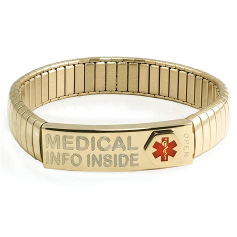 Gold Medical Alert ID Bracelet Stretch Bracelet Foldable - Etsy