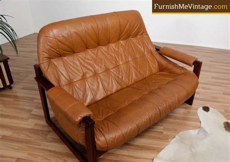 mid century modern leather loveseat