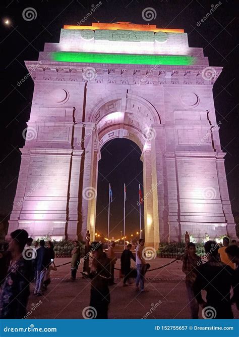 India Gate at Night editorial photography. Image of touristplace ...